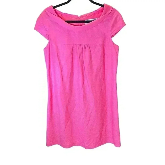 Jessica Howard Fuchsia Linen Blend Mini Dress Cap Slv Boat Neck Dress 12 Petite - Picture 1 of 7